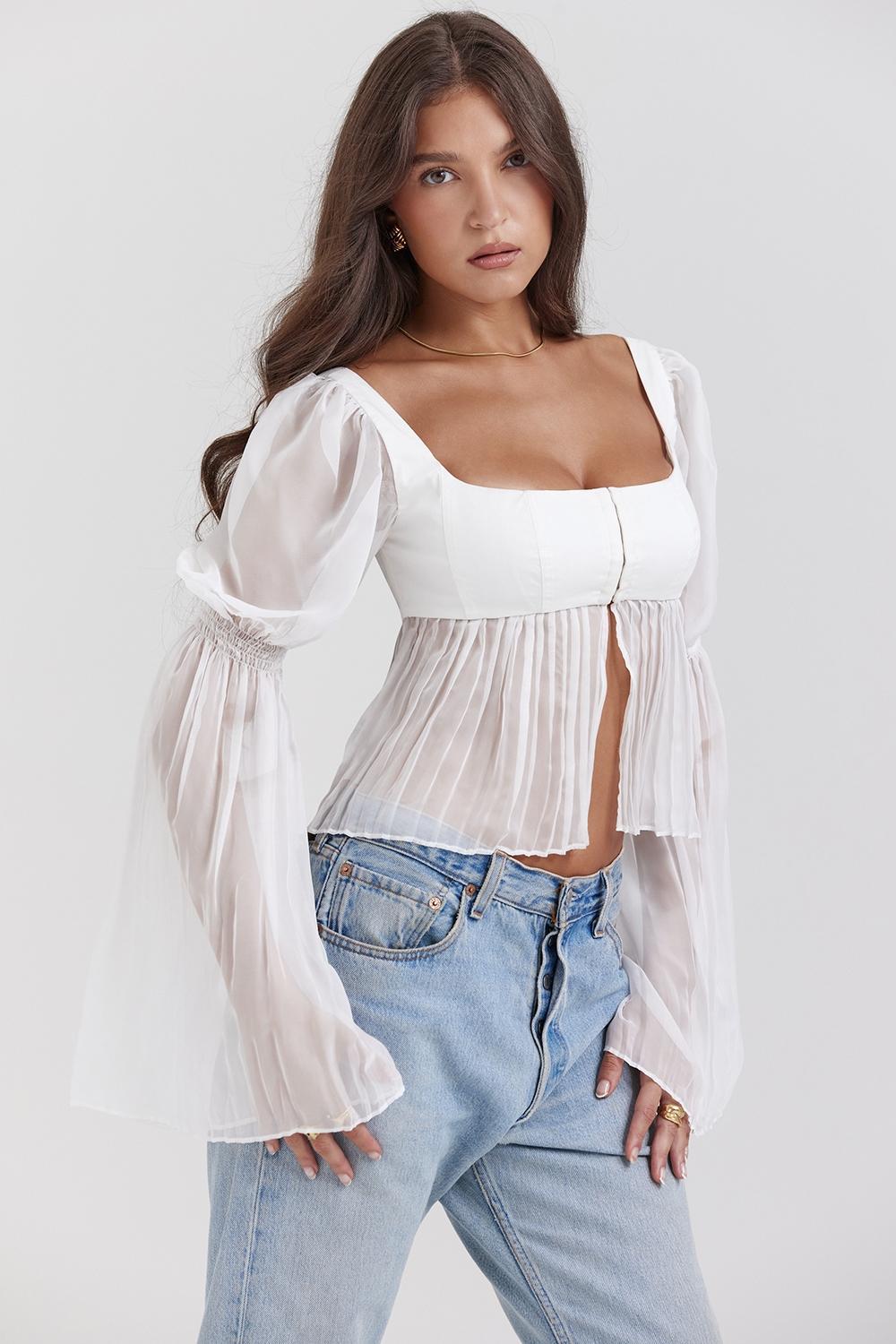 Lucie White Pleated Top Product Image