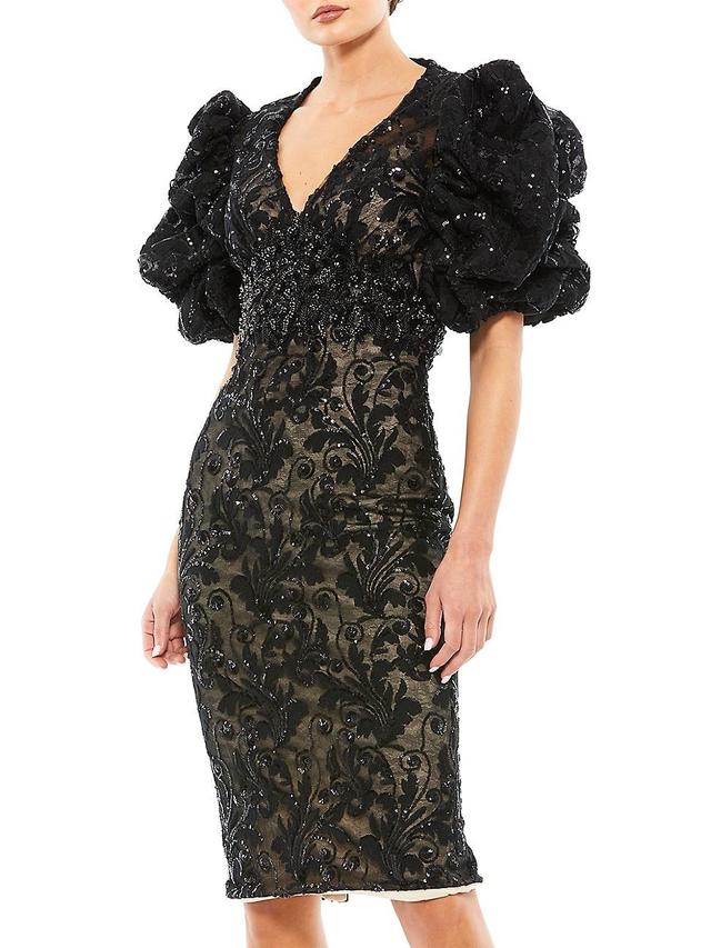 Mac Duggal Beaded Puff Sleeve Sheath Dress Product Image