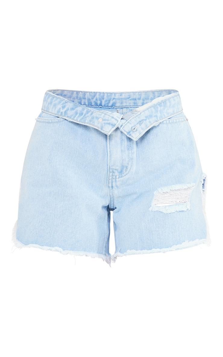 Petite Light Blue Ripped Bum Denim Shorts Product Image