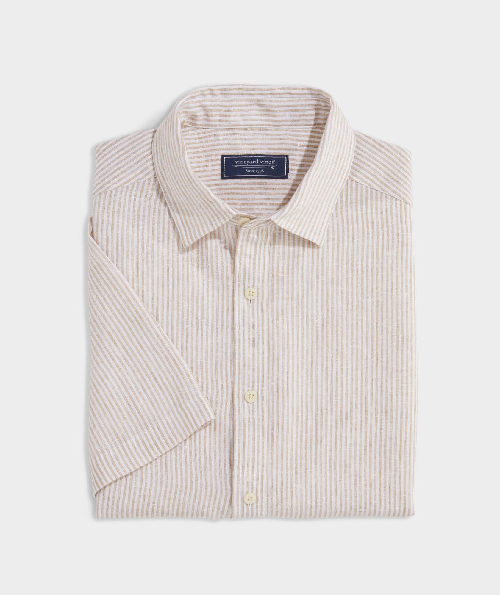 Linen Short-Sleeve Stripe Shirt Product Image