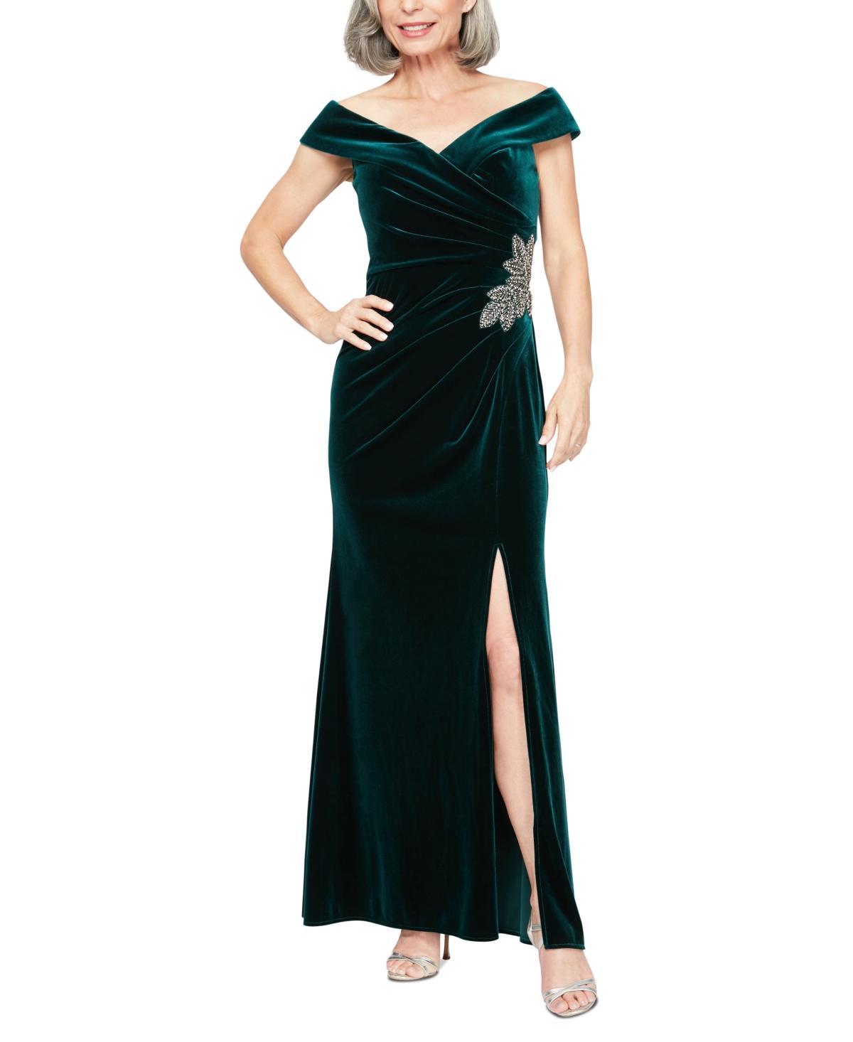 Alex Evenings Womens Velvet Off-The-Shoulder Evening Gown Product Image