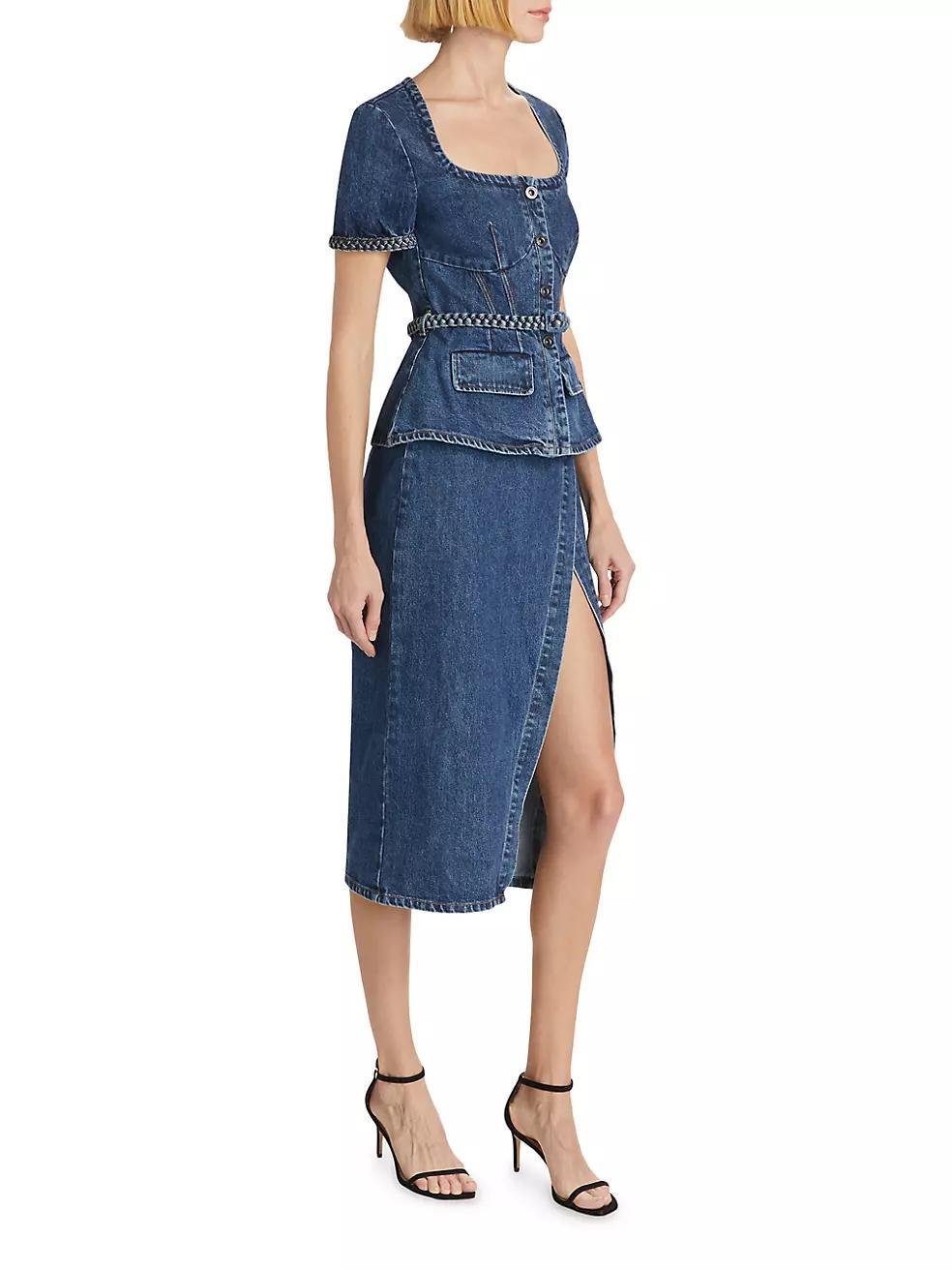 Denim Peplum Midi-Dress Product Image