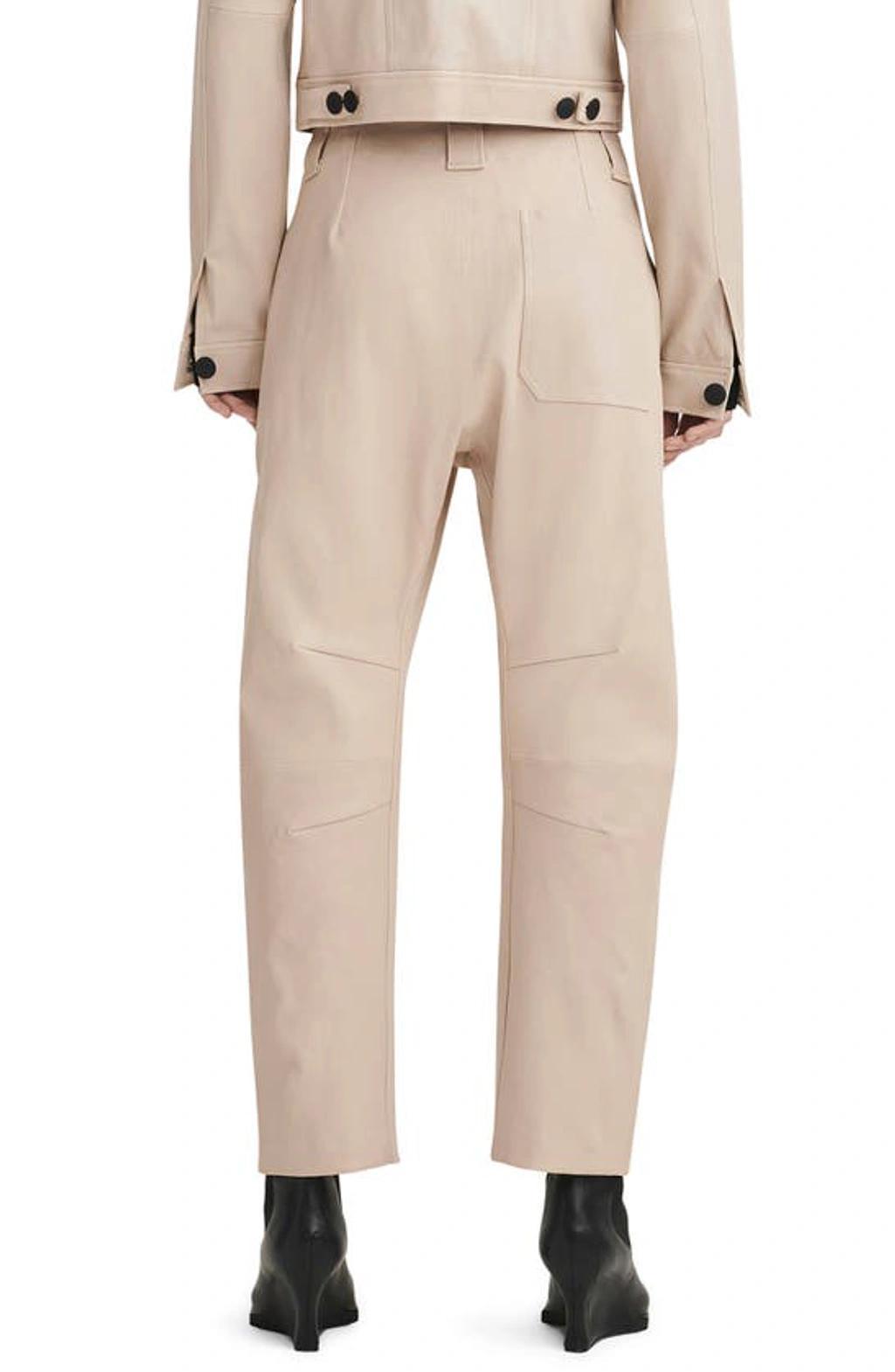 Women's Leather Mid-rise Straight-leg Pants In Stone Product Image