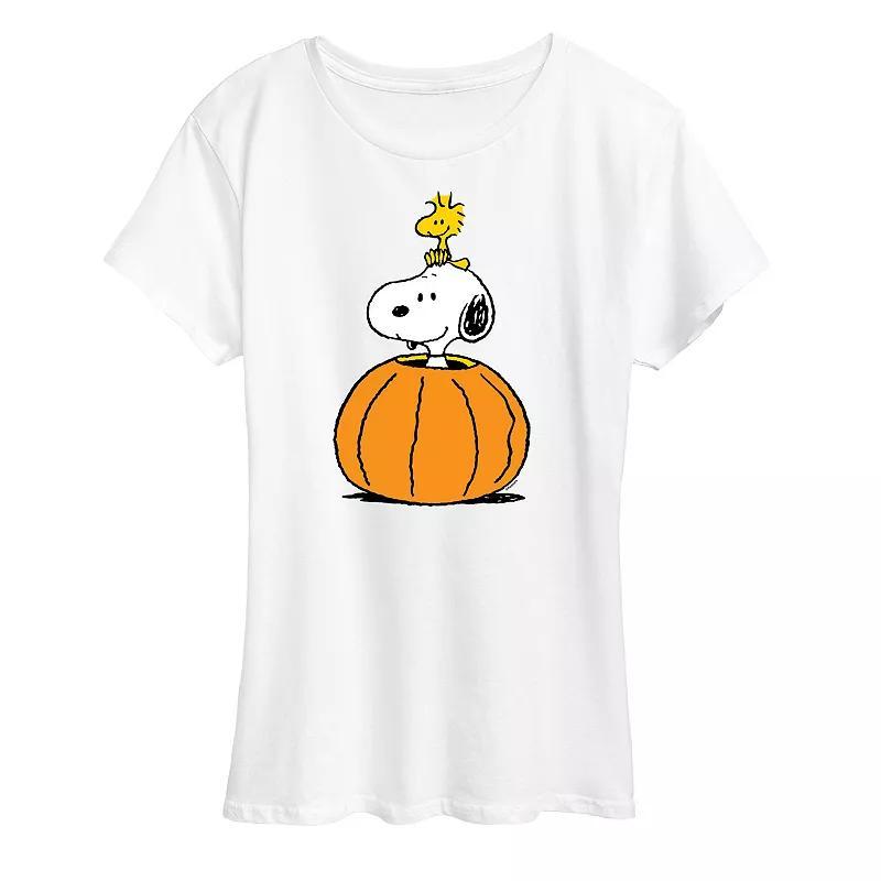 Womens Peanuts Snoopy & Woodstock Pumpkin Graphic Tee Product Image