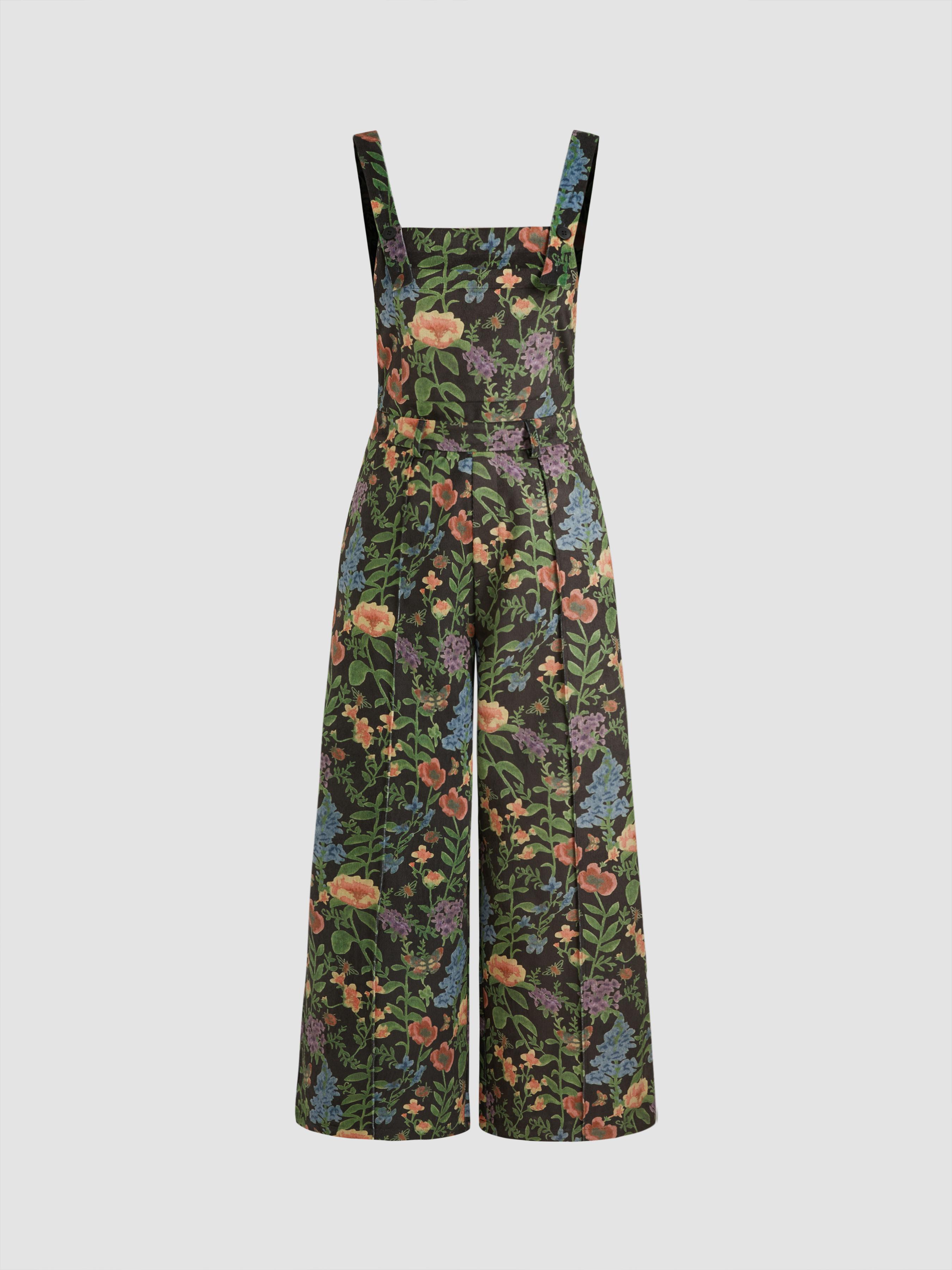 Updated Fabric Corduroy Square Neck Floral Pocket Jumpsuit Product Image