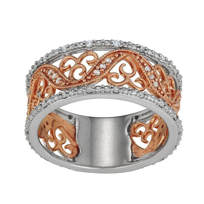 Two Tone 10k Gold 1/4 Carat T.W. Diamond Filigree Wedding Band, Womens 10k Two Tone Product Image