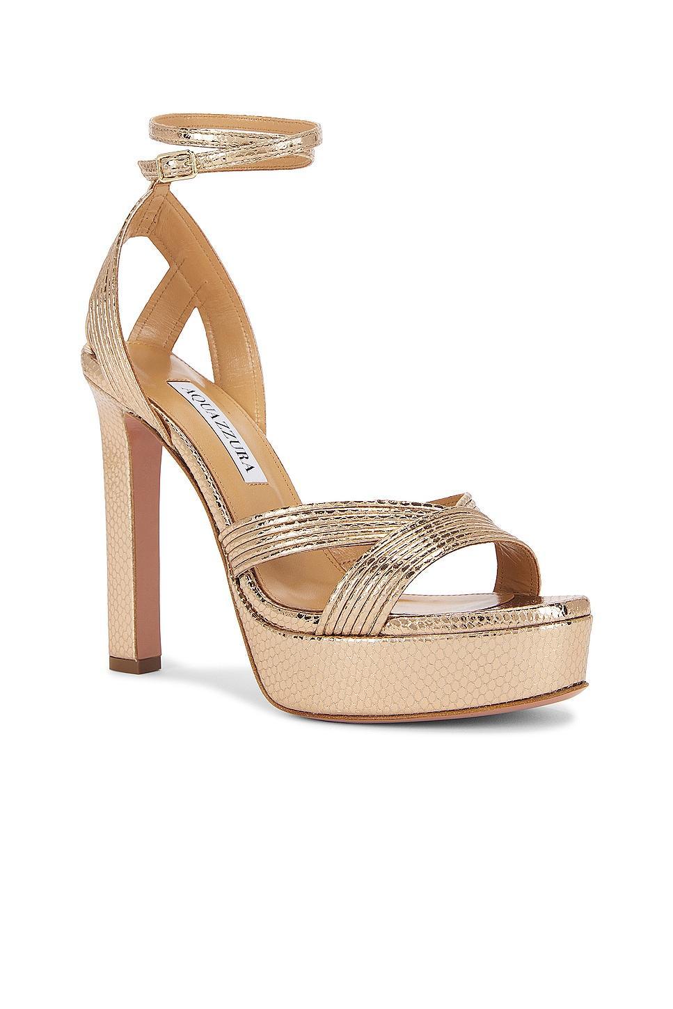 Aquazzura Ari 120 Platform Sandal in Metallic Gold Product Image