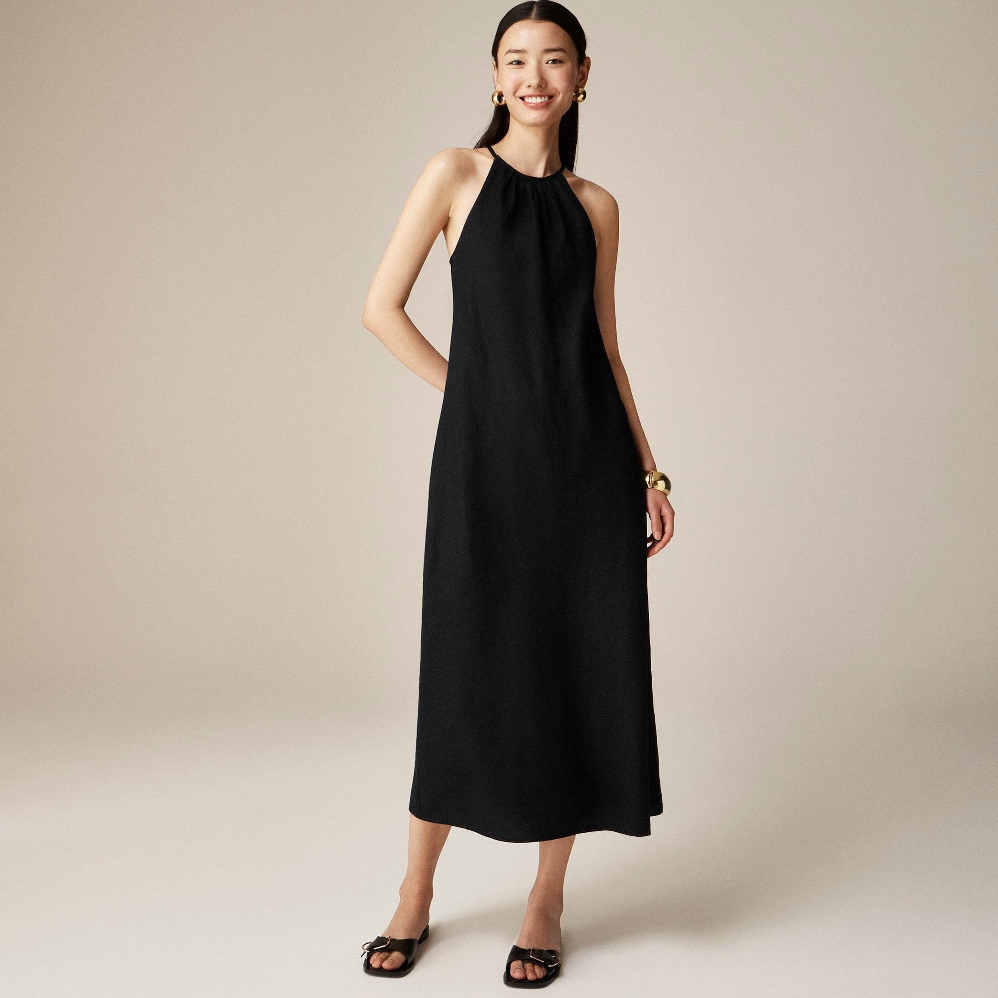 High-neck midi dress in linen product image