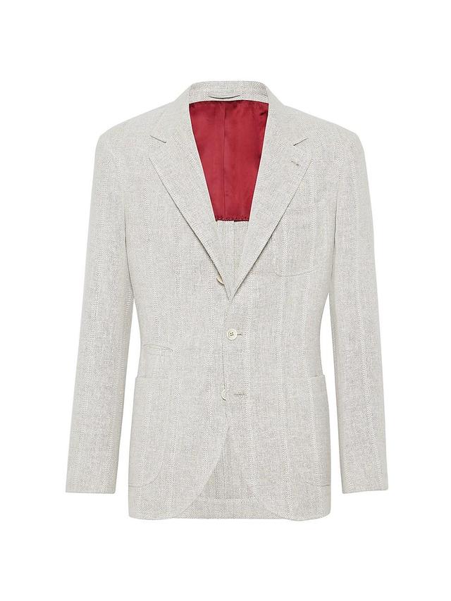 Mens Linen, Silk, Wool And Cotton Textured Stripe Deconstructed Blazer With Patch Pockets Product Image