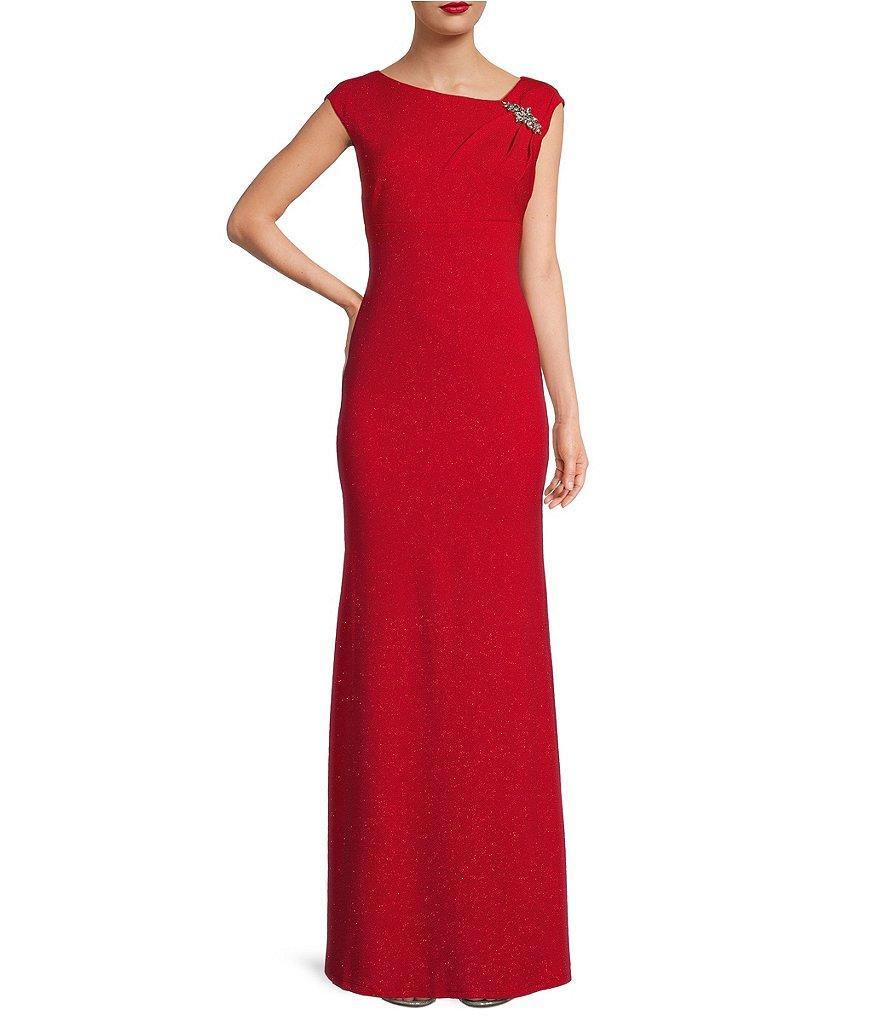 Ignite Evenings Petite Size Asymmetrical Neck Sleeveless Embellished Gown Product Image