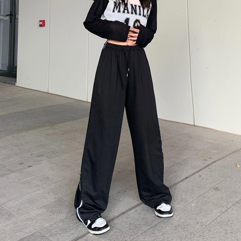 High-Rise Drawstring Striped Wide-Leg Sweatpants Product Image