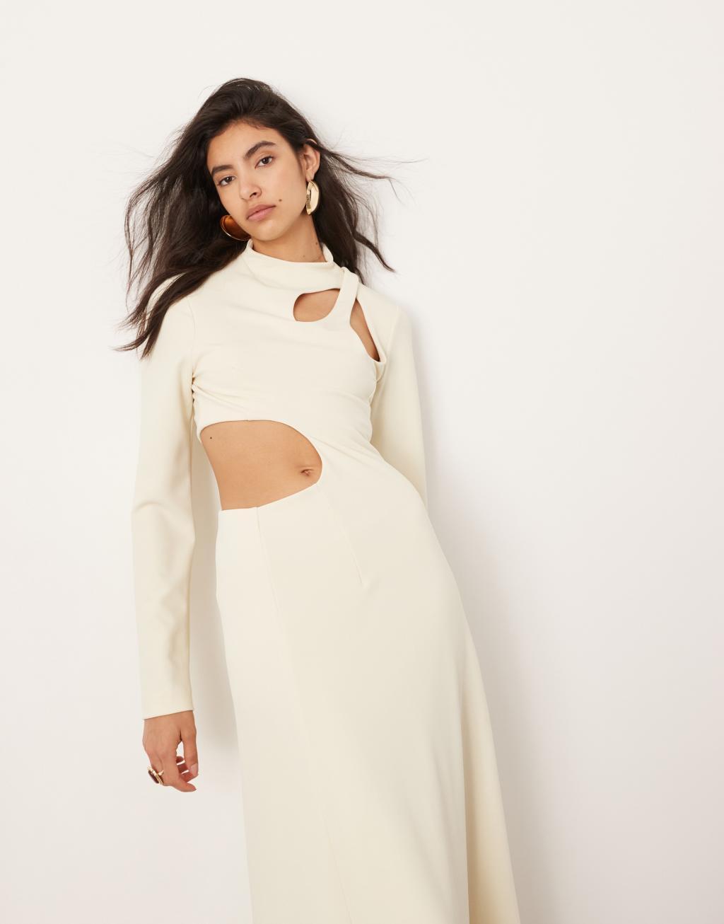 ASOS EDITION cut out long sleeve maxi dress in cream Product Image