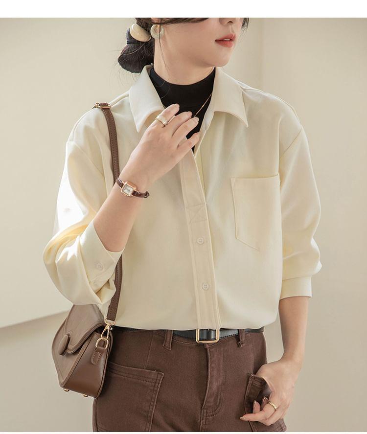 Long Sleeve Mock Neck Two Tone Mock Two Piece Shirt Product Image