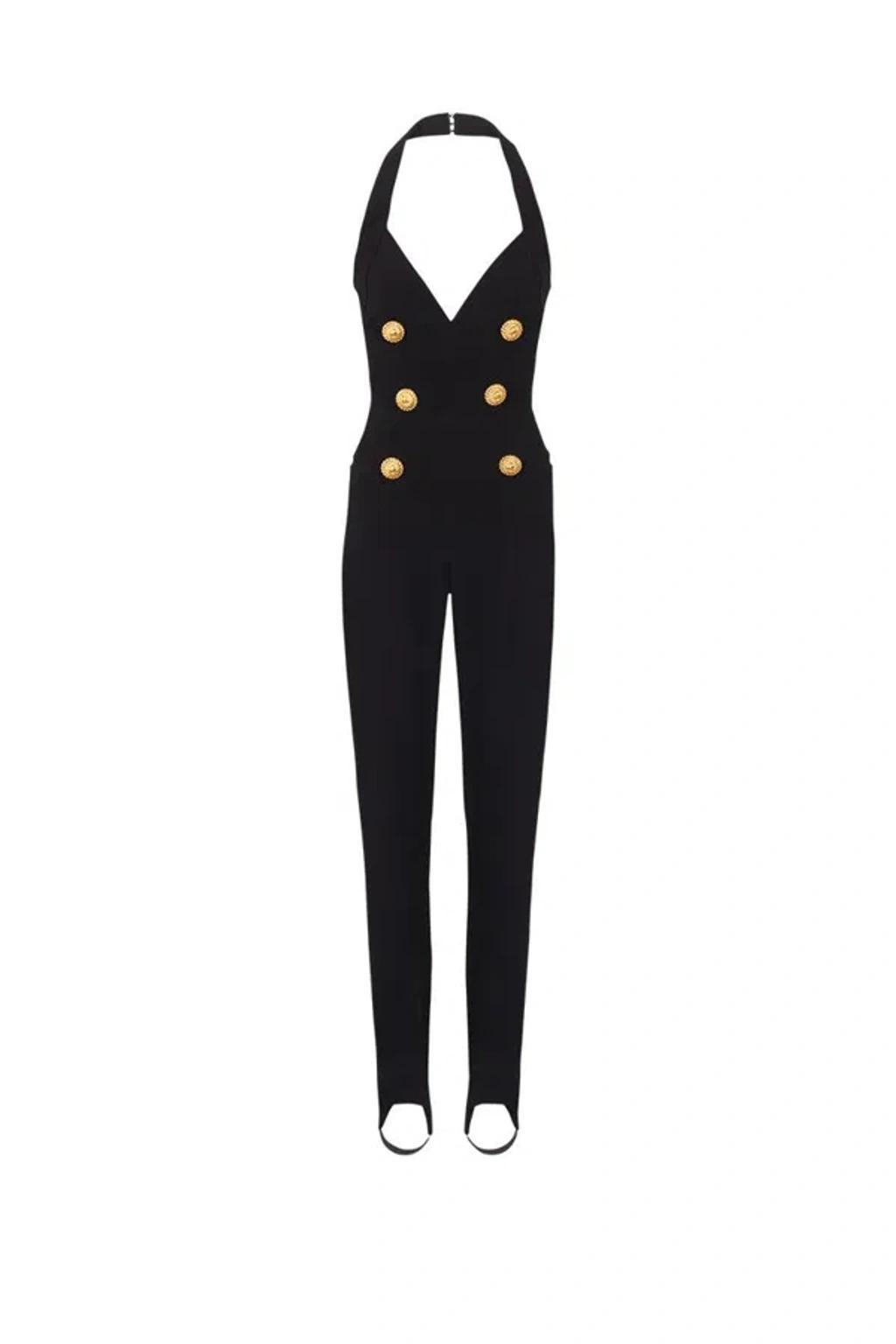 BALMAIN Halterneck Crepe Jumpsuit In Noir Product Image