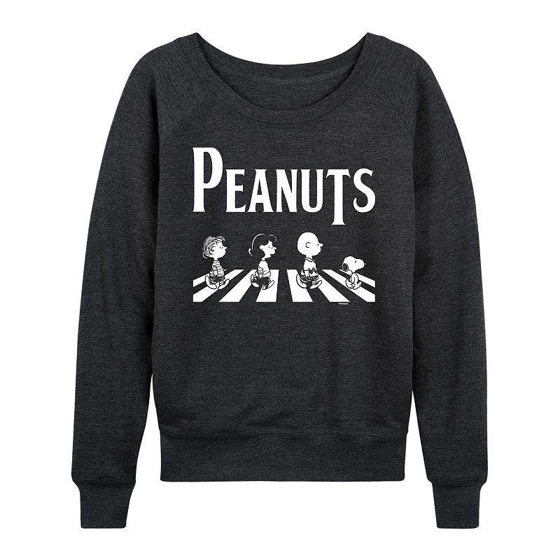 Womens Peanuts Crossing Road Lightweight French Terry Sweatshirt, Girls Heather Grey Product Image