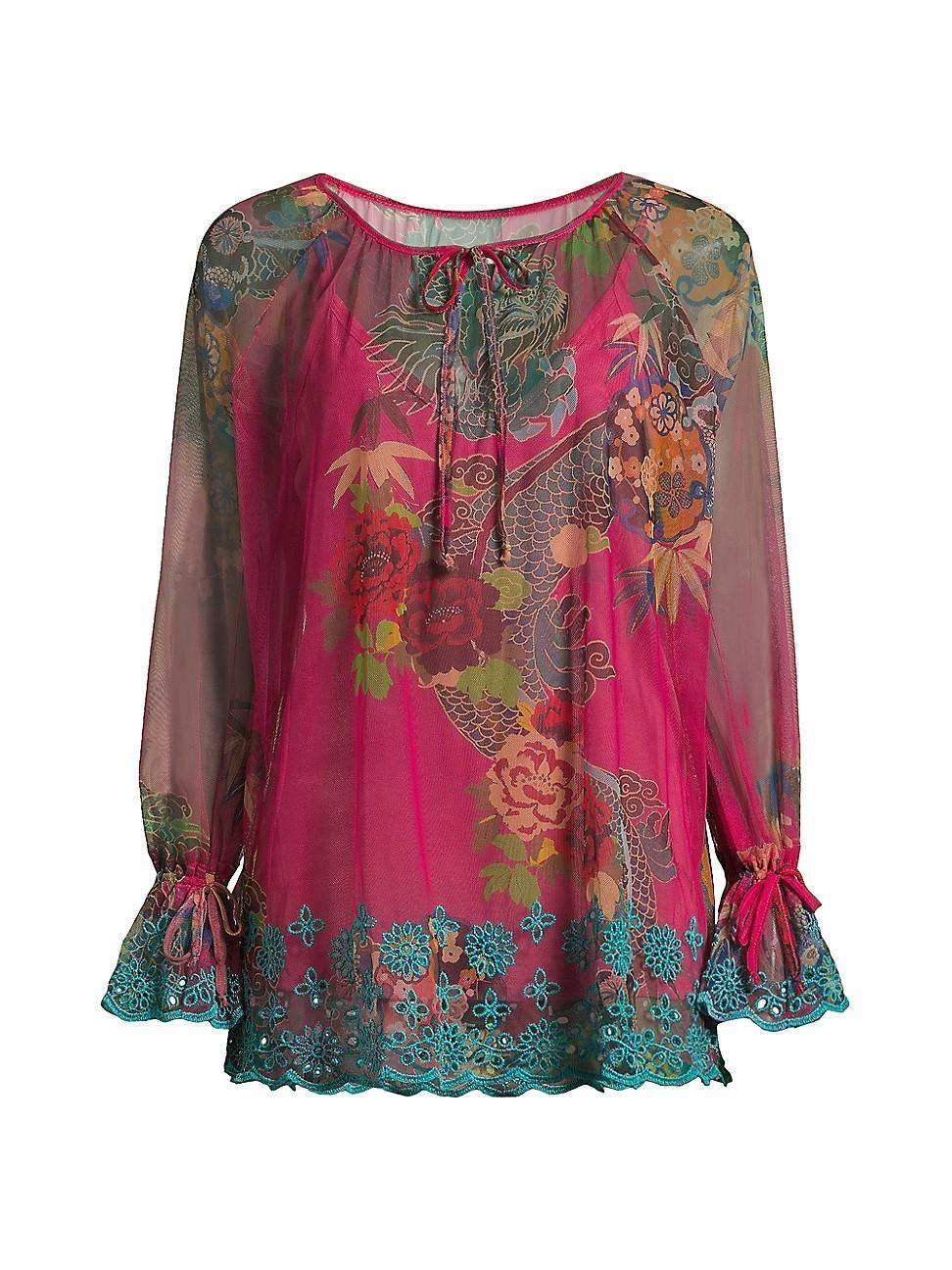 Womens Mazzy Floral Mesh Peasant Blouse Product Image