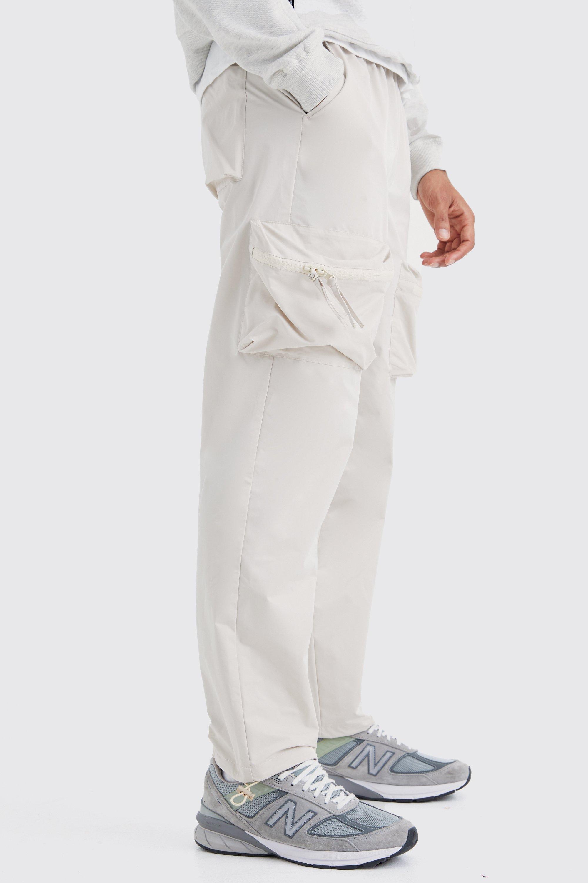 Mens Beige Elasticated Waist Straight Leg 3d Cargo Trousers, Beige Product Image