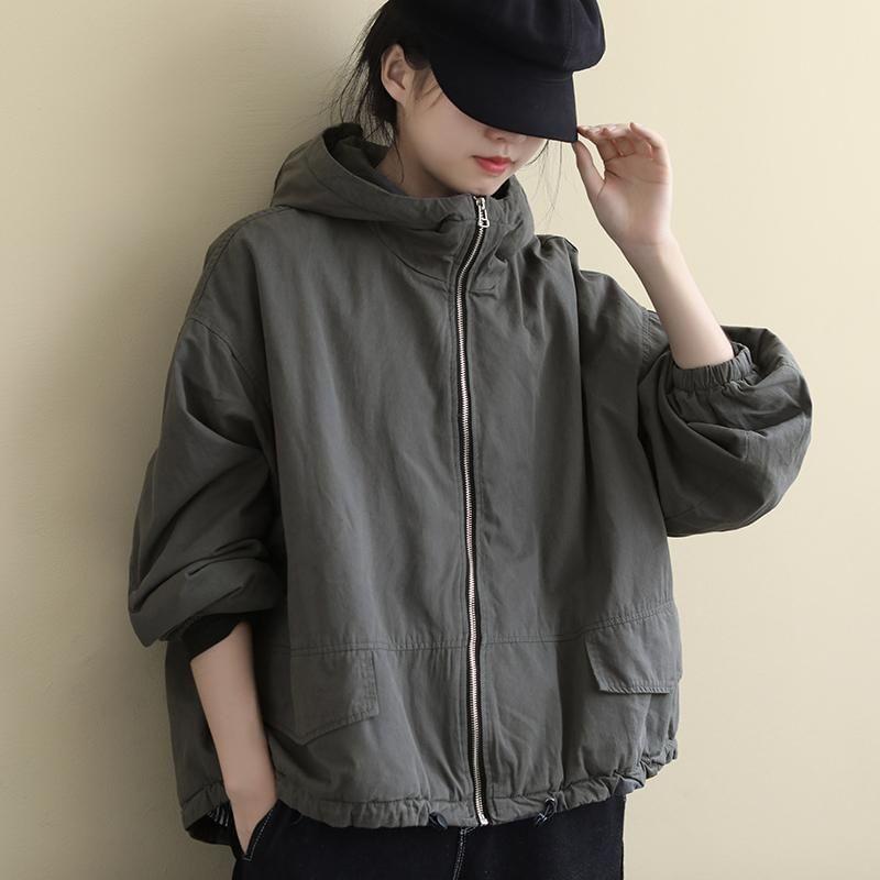 Stand Collar Plain Hood Zip Puffer Jacket Product Image