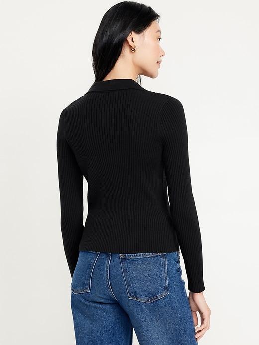 Ribbed Crop Polo Sweater Product Image