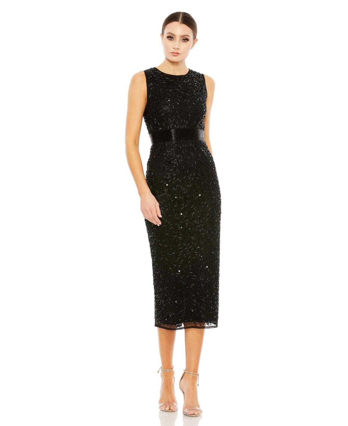 Mac Duggal Beaded Sleeveless Crew Neck Sheath Dress Product Image