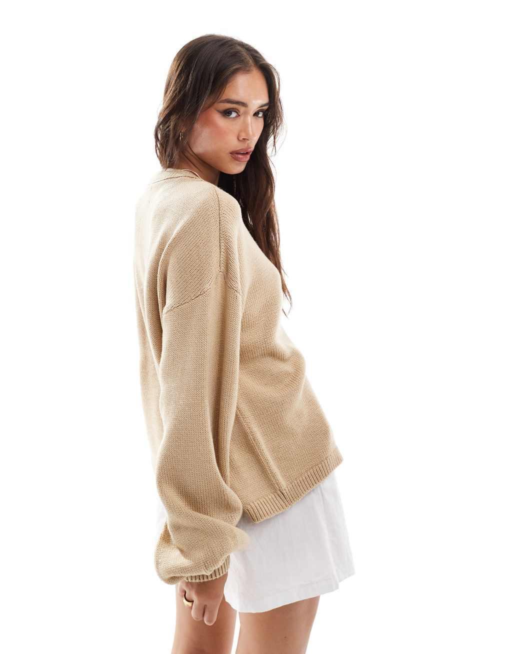 ASOS DESIGN knit oversized cardigan in brown Product Image