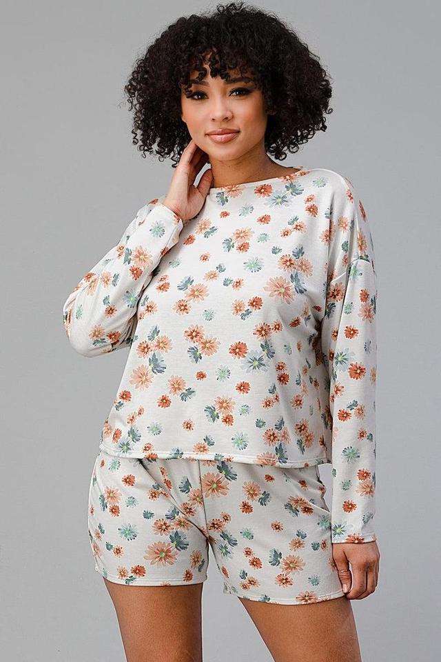 French Terry Daisy Floral Short Pj Pajama Set Product Image