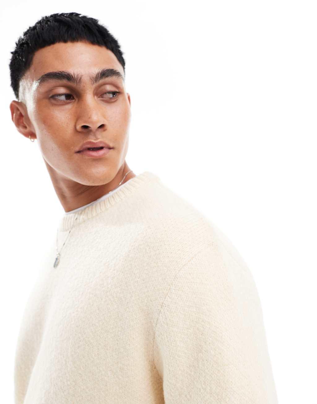 ASOS DESIGN oversized brushed knit sweater in oatmeal Product Image