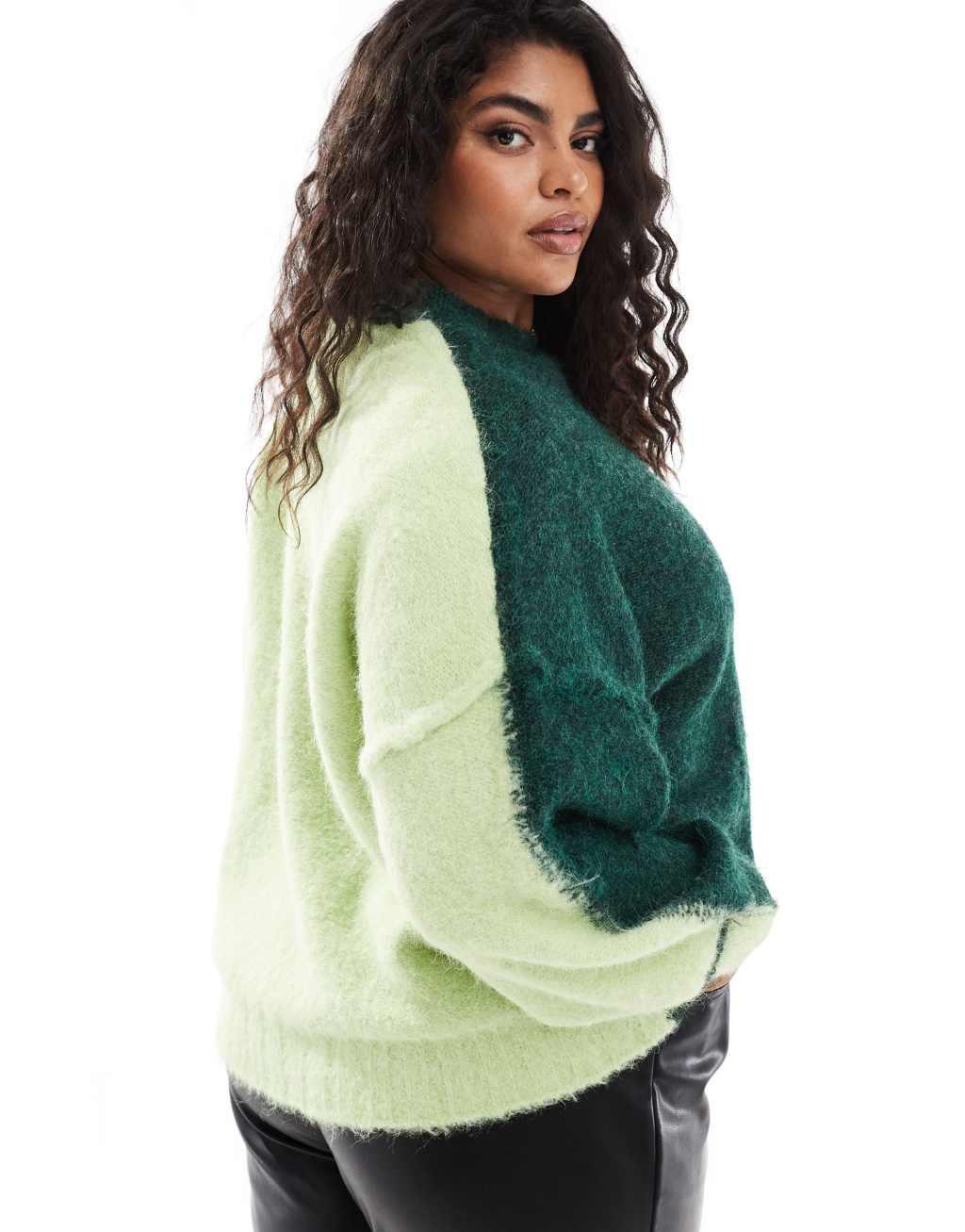 ASOS DESIGN Curve oversized crew neck sweater in green color block Product Image