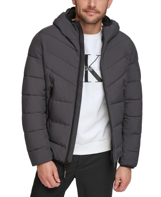 Calvin Klein Mens Chevron Stretch Jacket With Sherpa Lined Hood Product Image