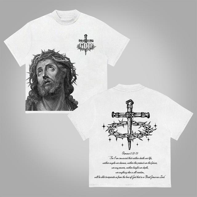 Sopula Jesus Portrait Cross Bible Graphic Print Cotton T-Shirt Product Image