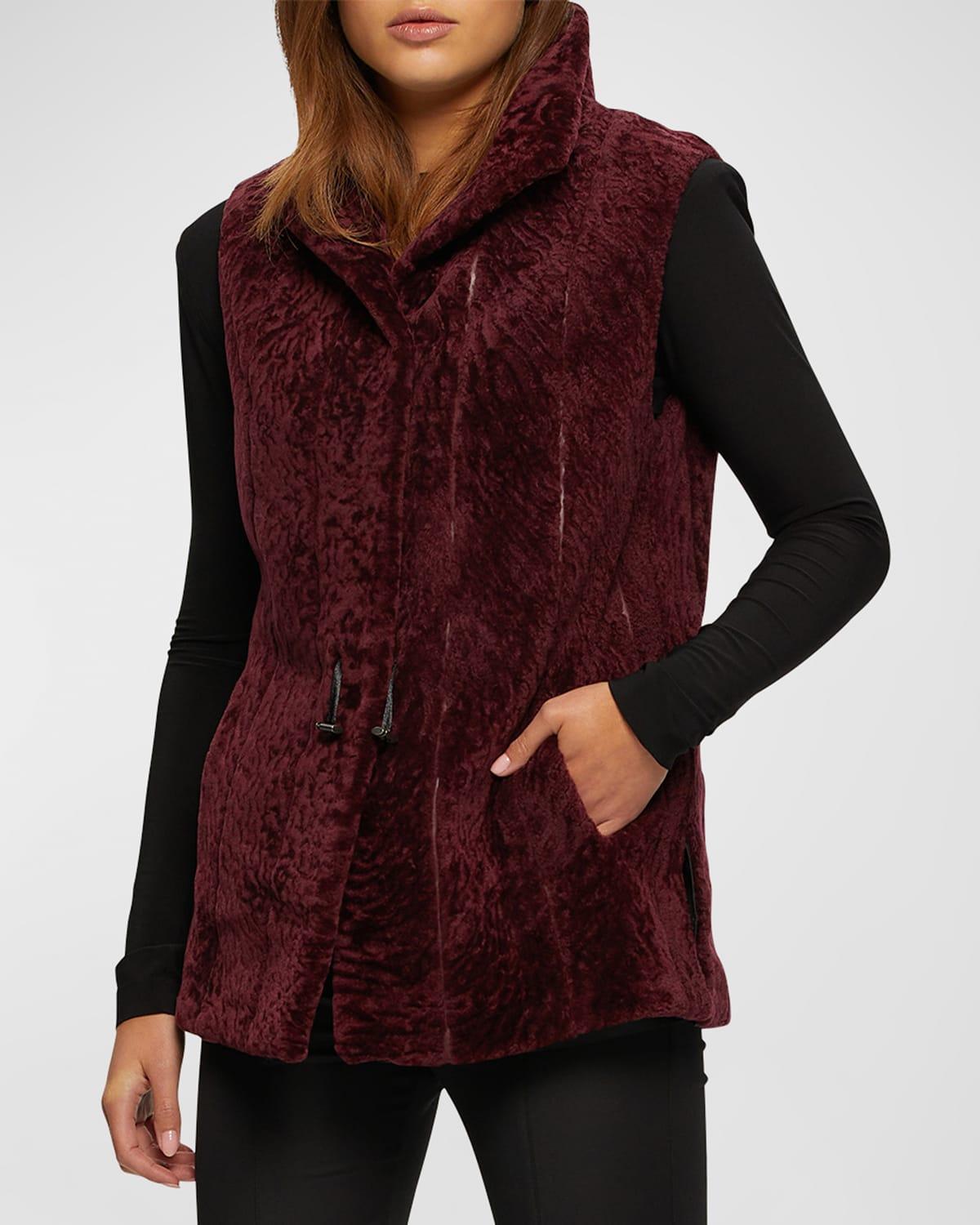 Womens Textured Shearling Lamb Vest Reversible to Taffeta Product Image