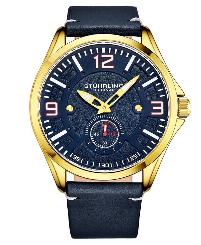 Stuhrling Mens Blue Leather Strap Watch 43mm Product Image