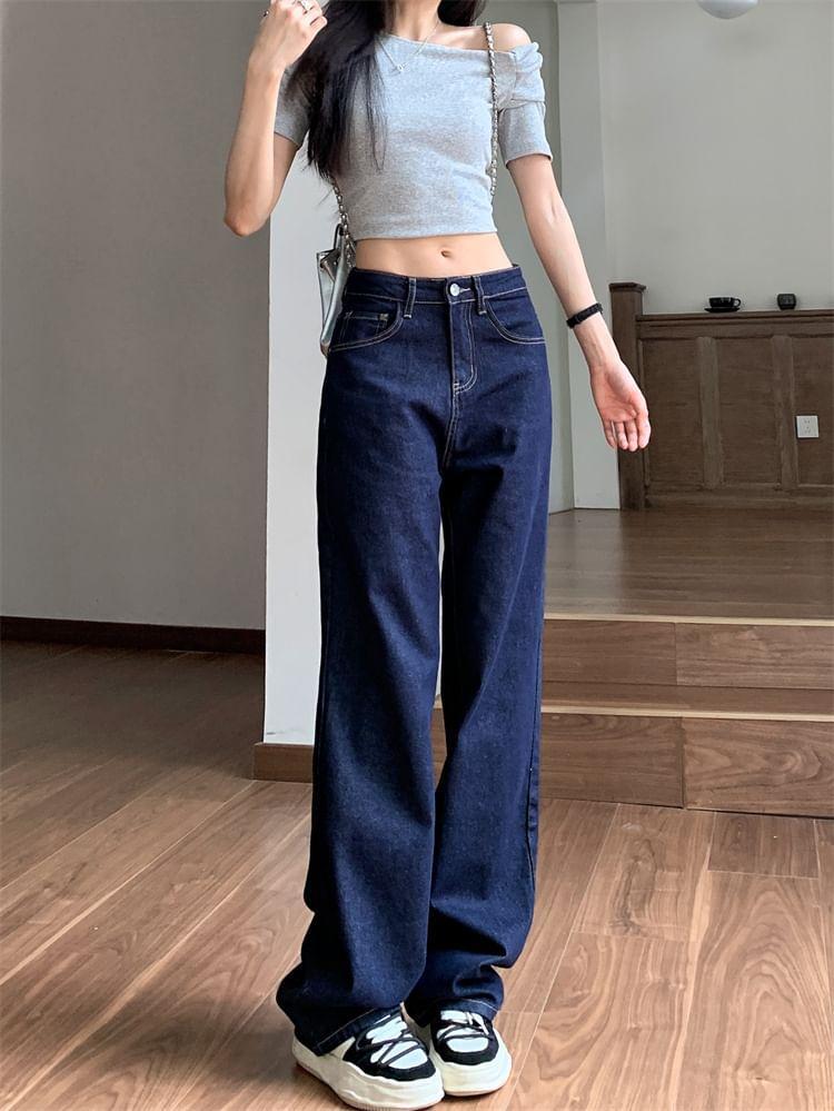 High Rise Washed Straight Leg Jeans (Various Designs) Product Image