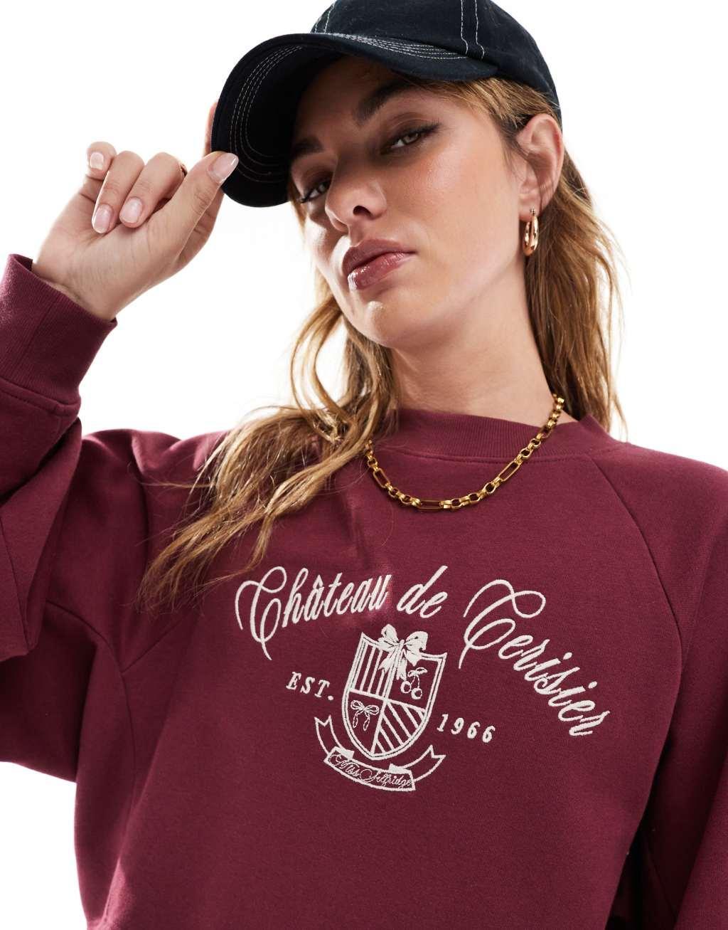 Miss Selfridge Chateau de Cerisier sweatshirt in burgundy - part of a set Product Image