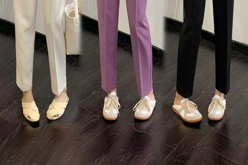 High Rise Plain Straight Leg Slacks Product Image