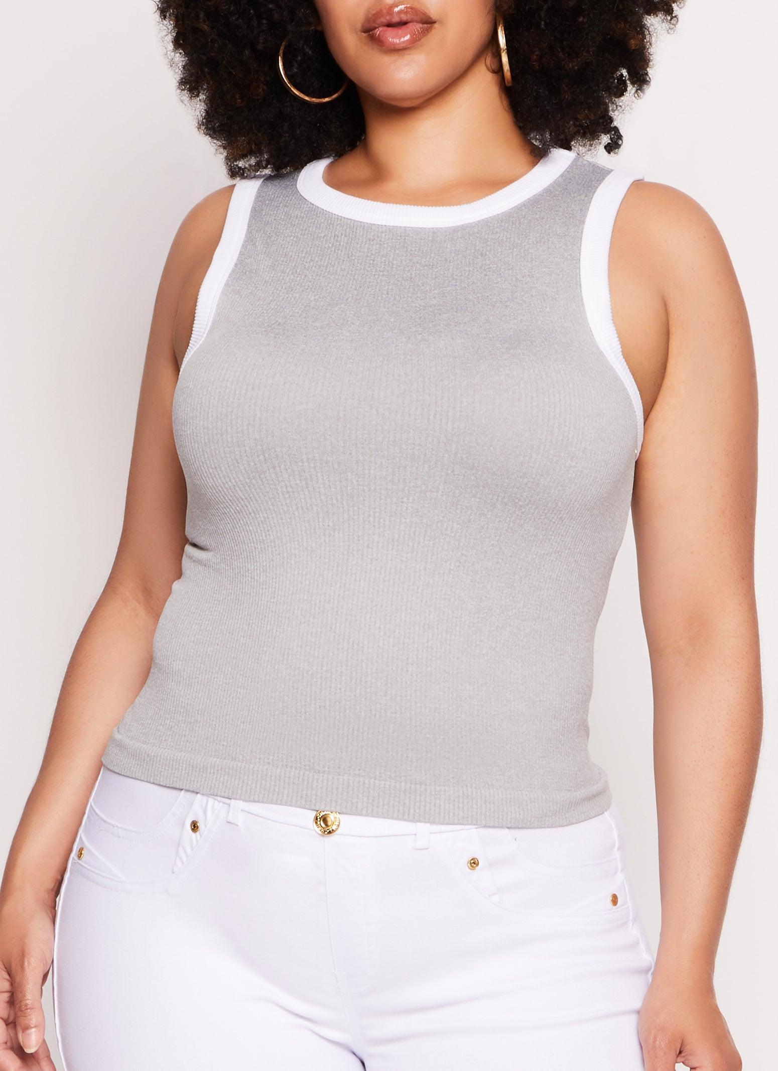 Womens Plus Size Seamless Ribbed Contrast Trim Tank Top Product Image