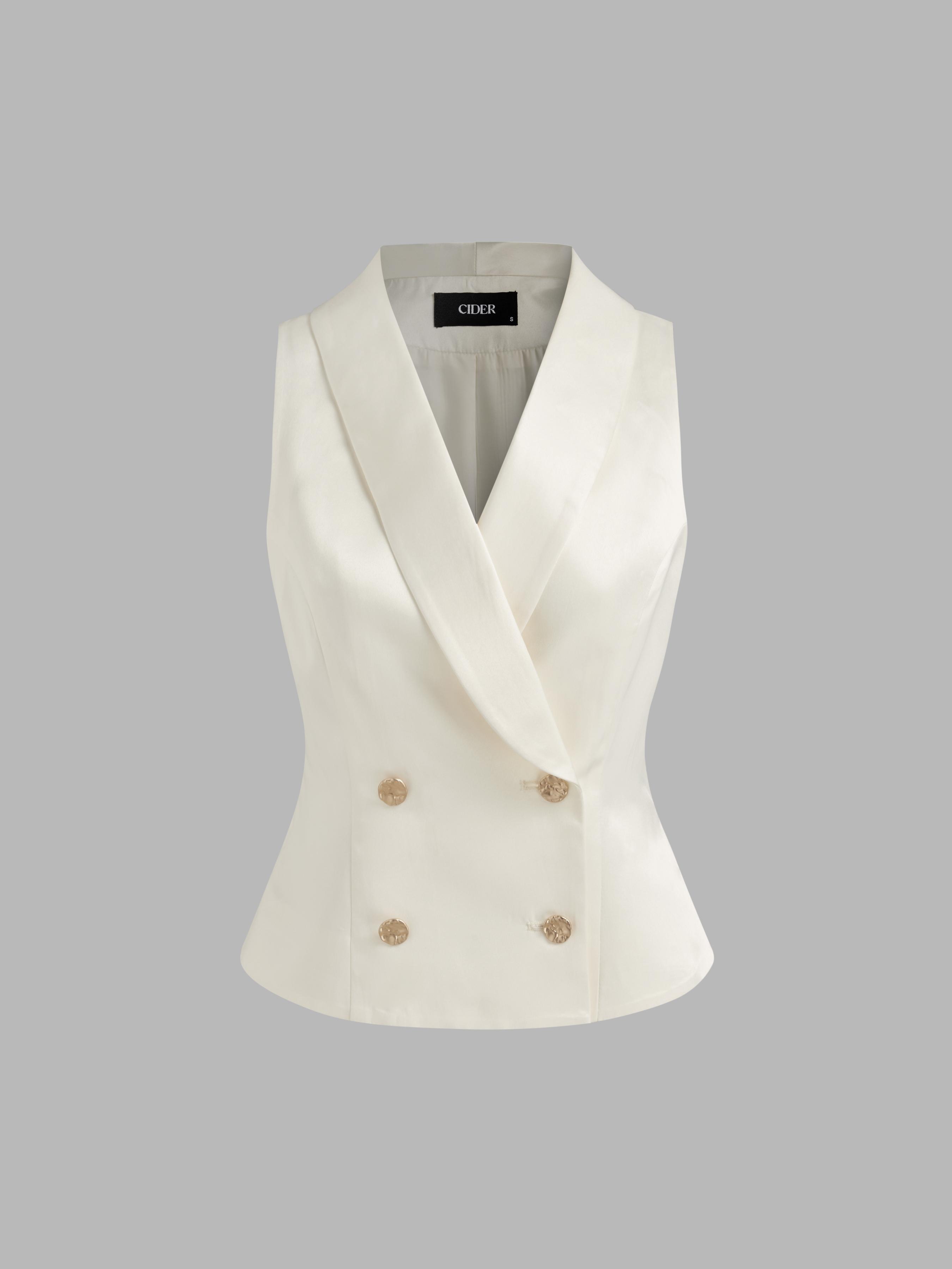 Collar Solid Button Blazer Vest Product Image