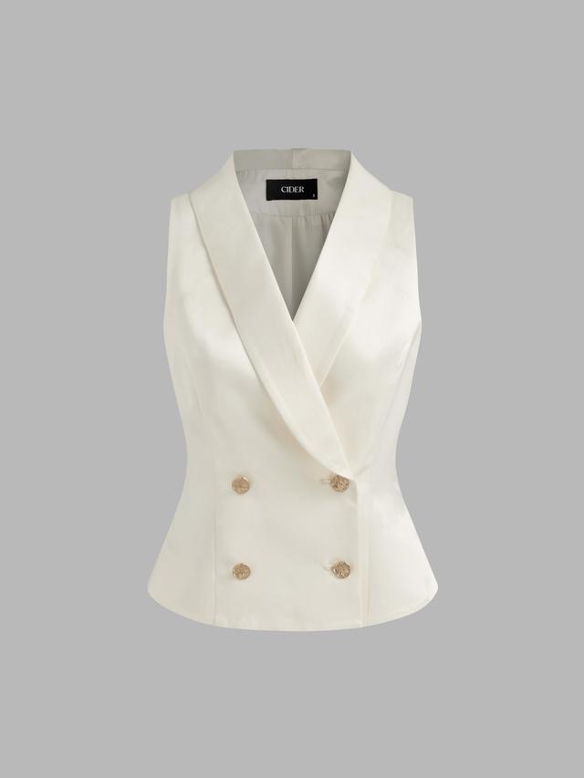 Collar Solid Button Blazer Vest Product Image