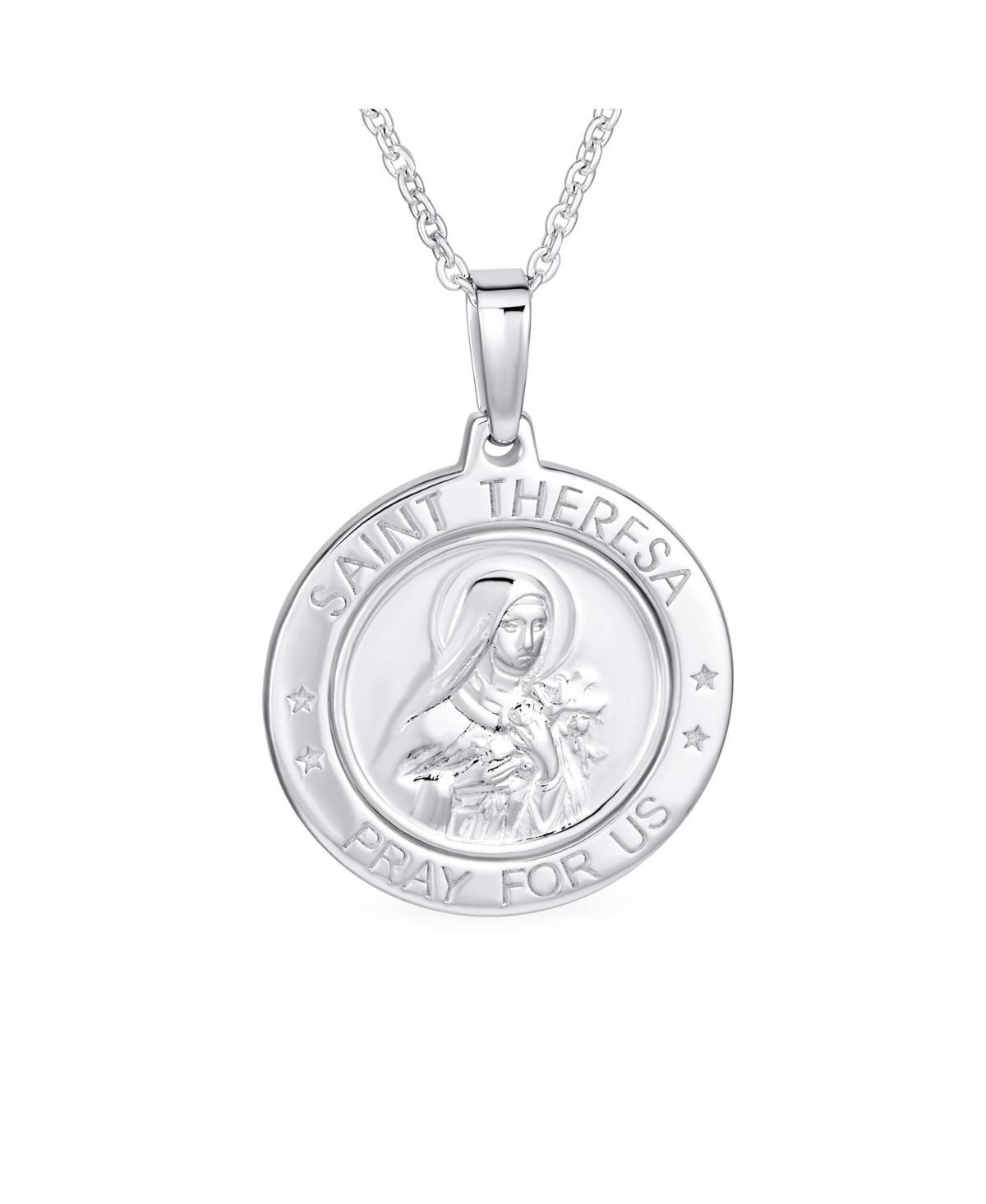 Bling Jewelry Large Size Patron Of Missions Pray for Us Religious Medal Medallion Round Saint Theresa Pendant Necklace For Women .925 Sterling Silve Product Image