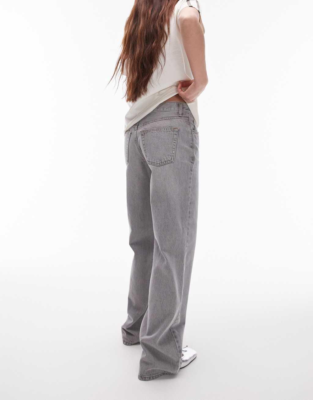 Topshp Ember low rise wide leg jeans in pale gray  Product Image