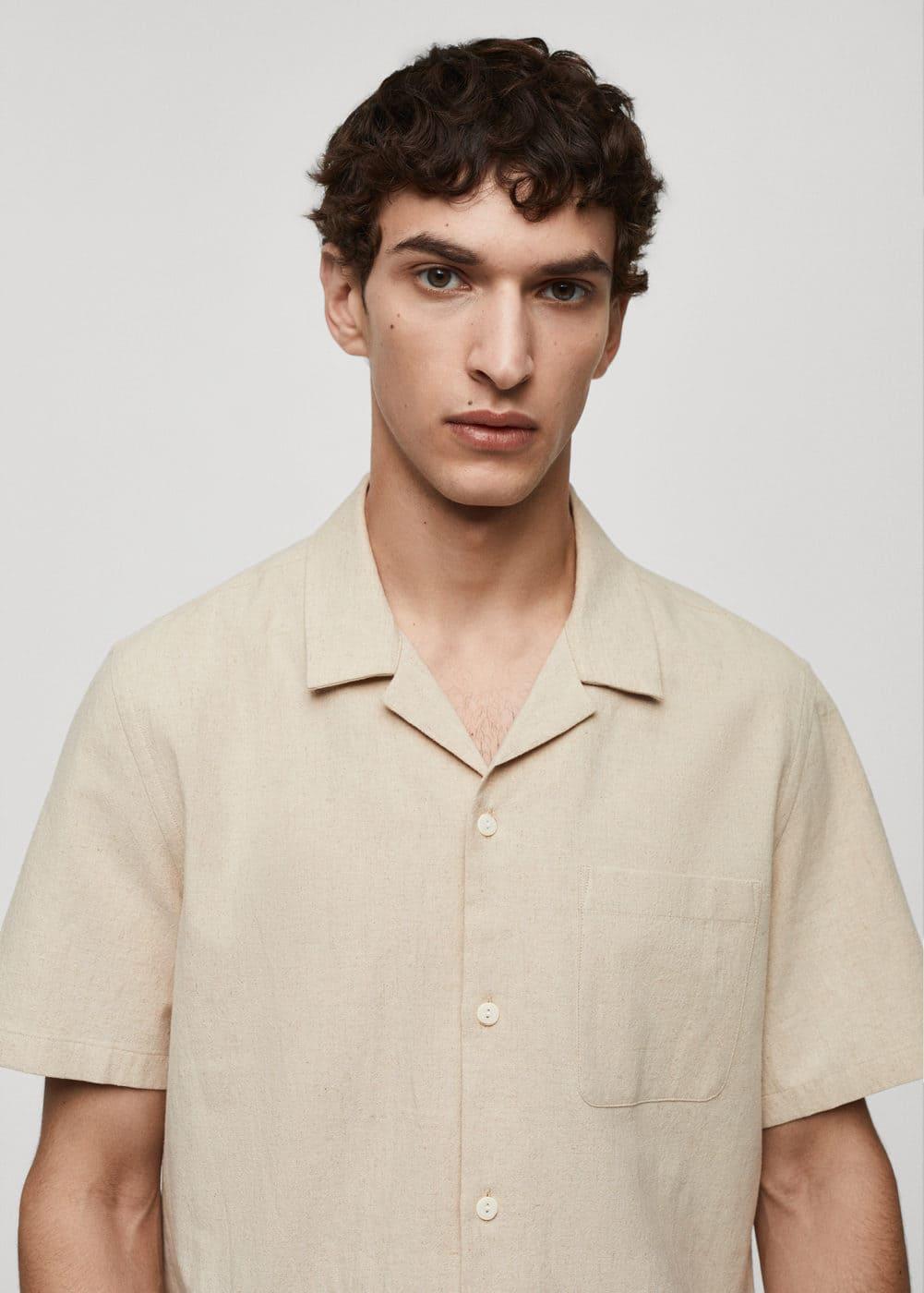 Mango Mens Short Sleeve Cotton Linen Shirt Product Image