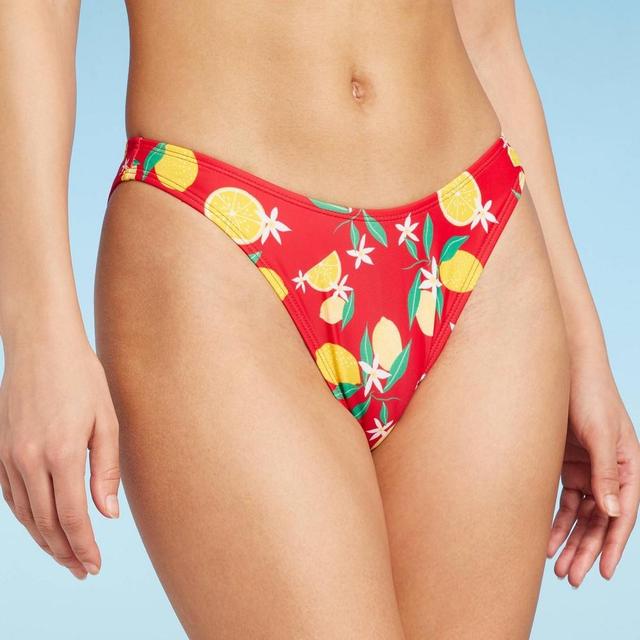 Womens Scoop Front Cheeky Extra High Leg Bikini Bottom - Wild Fable Red Lemon Print XS Product Image