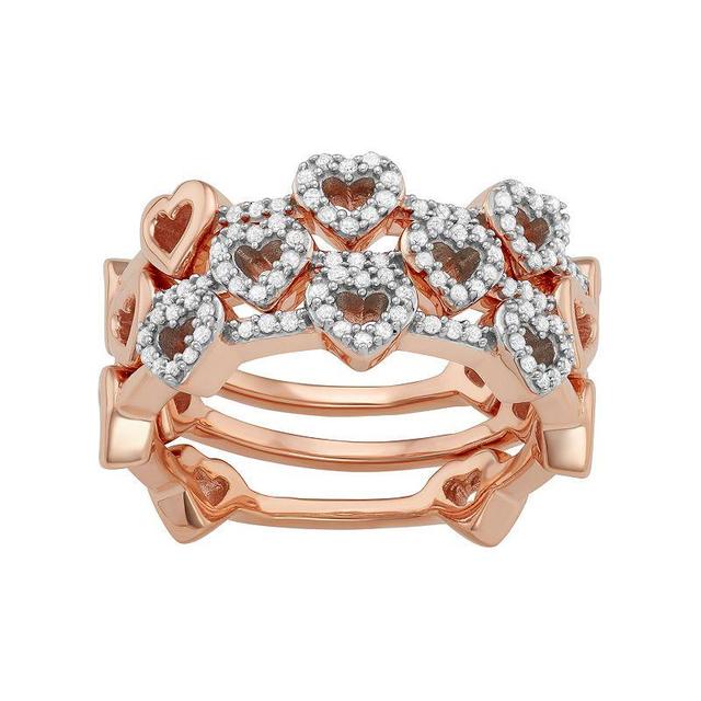 Jewelexcess Sterling Silver 1/3 Carat T.W. Diamond Heart Stack Ring Set, Womens Rose Gold Tone Product Image