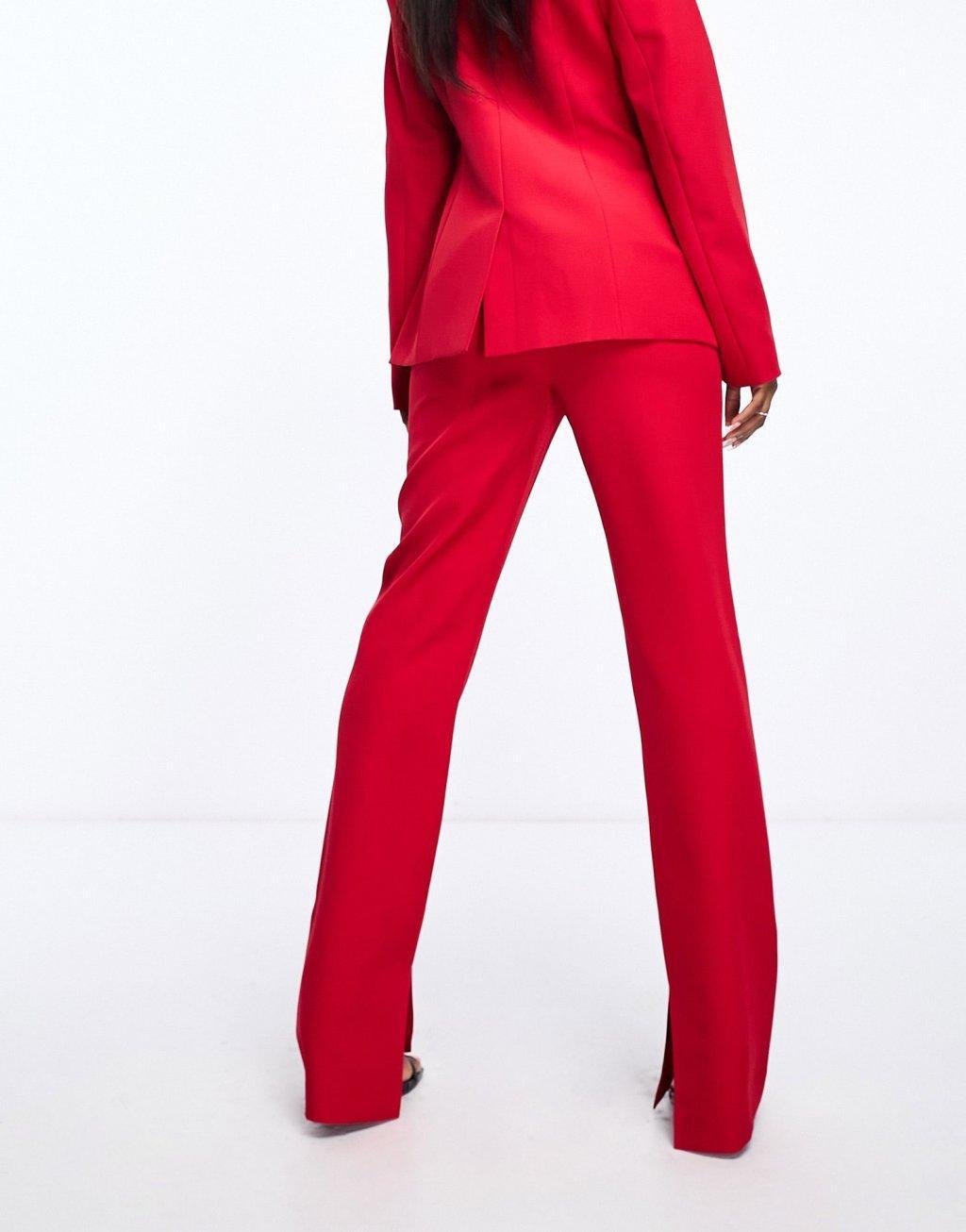 ASOS DESIGN straight leg tailored pants with split in red Product Image