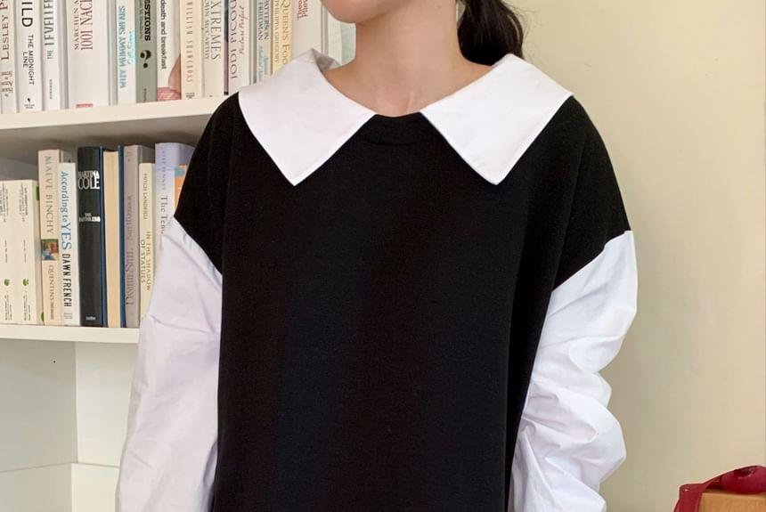 Long-Sleeve Mock Two-Piece Loose-Fit Dress Product Image