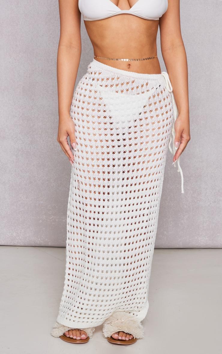 Petite Cream Open Knit Tie Side Maxi Skirt With Split Product Image