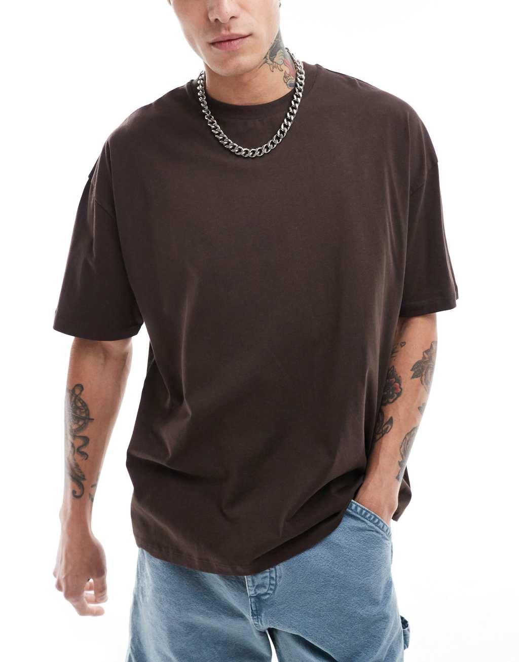 ASOS DESIGN oversized T-shirt in brown with back print Product Image