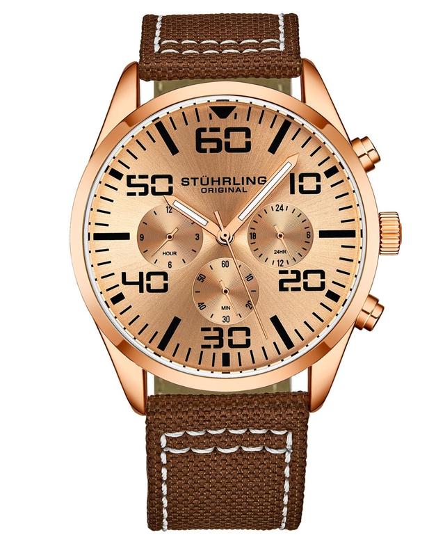 Mens Chrono Brown Canvas with White Contrast Stitching Strap Watch 42mm Product Image