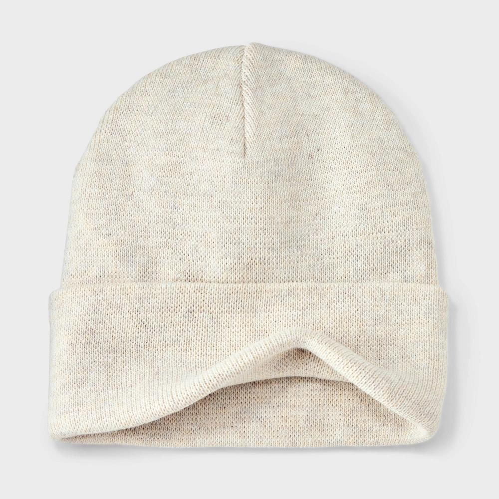 Men's Knit Cuffed Beanie - Goodfellow & Co™ Heathered Cream Product Image