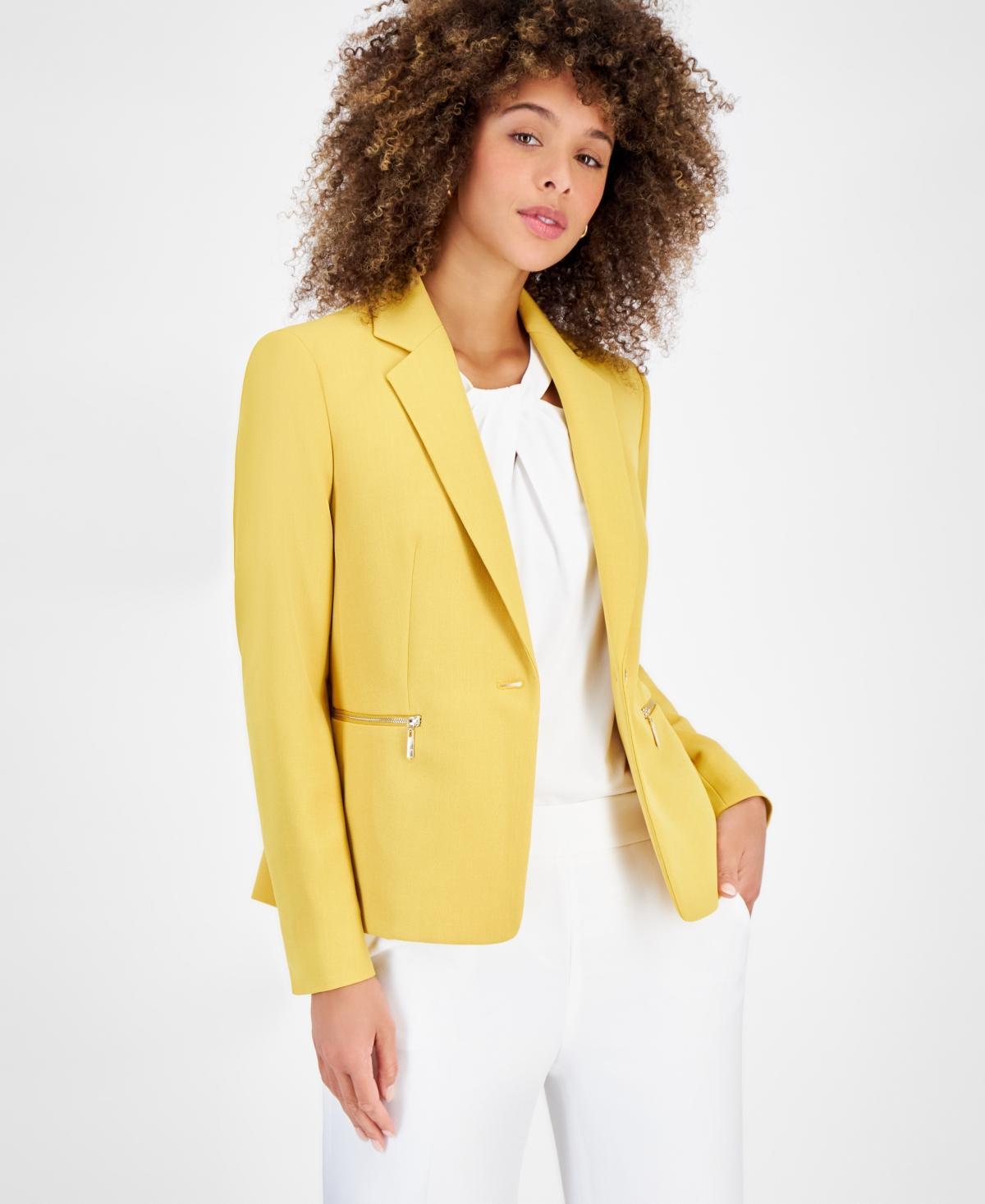 Women's Stretch Crepe One-Button Zip-Pocket Jacket Product Image